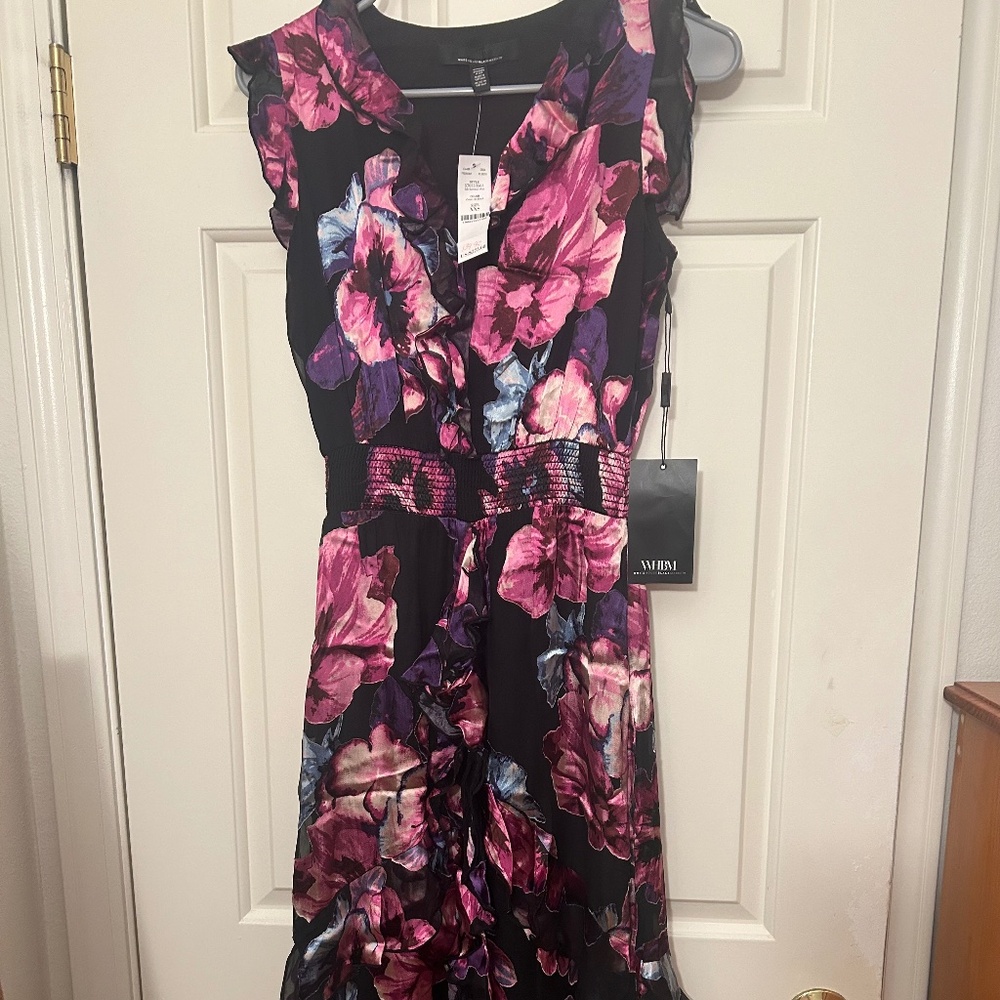 WHBM XXS VIOLA BLACK Silk Burnout Midi Dress